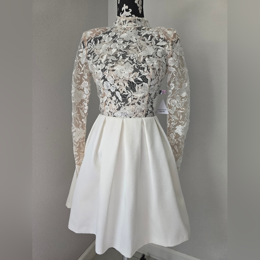 Nadine Merabi Pippa White Dress Size 2(XS) Sheer Top Lace Beaded New. - Picture 4 of 16